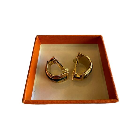 Hermes‎ Earrings, Cloisonne, Multicolor, Amazing Lion graphic! GORGEOUS! BOX - Picture 3 of 7